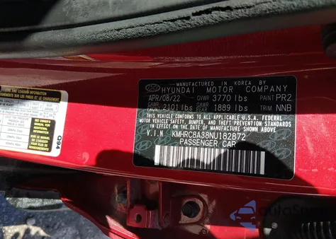 2022 Hyundai Venue Sel из США, поврежденный, VIN KMHRC8A38NU182872